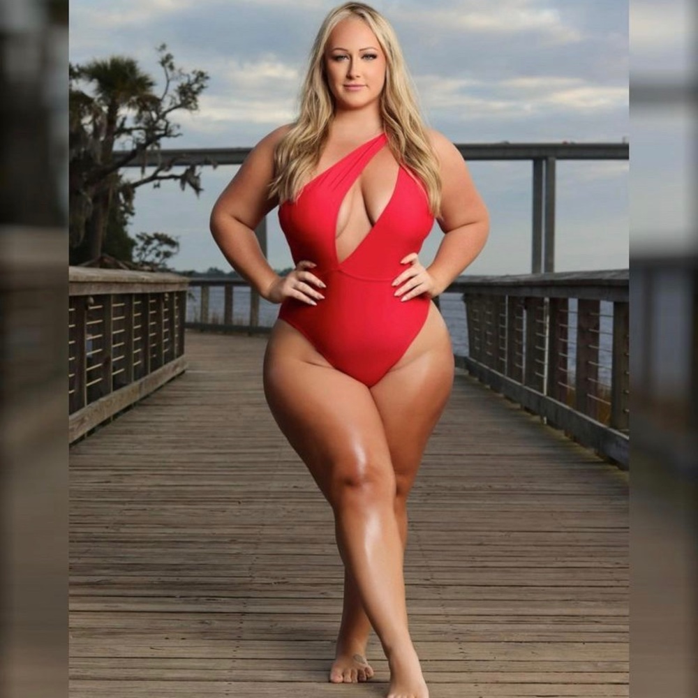 Asymmetrical red one piece swimsuit by liquid swim size XL